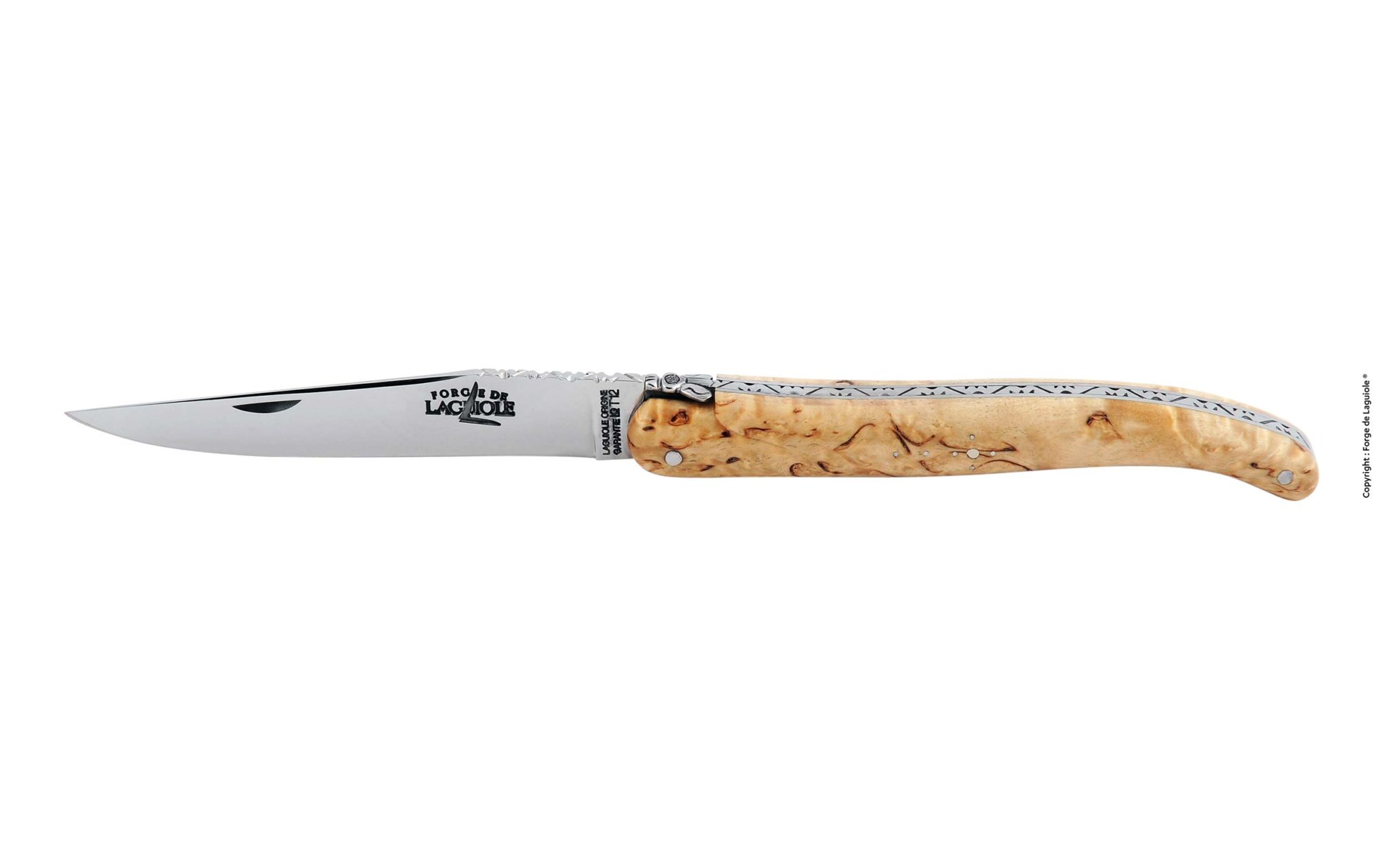 Edles Laguiole Taschenmesser mit polierter Edelstahlklinge und dekorativ gemasertem Holzgriff, perfekt für Outdoor oder Sammler