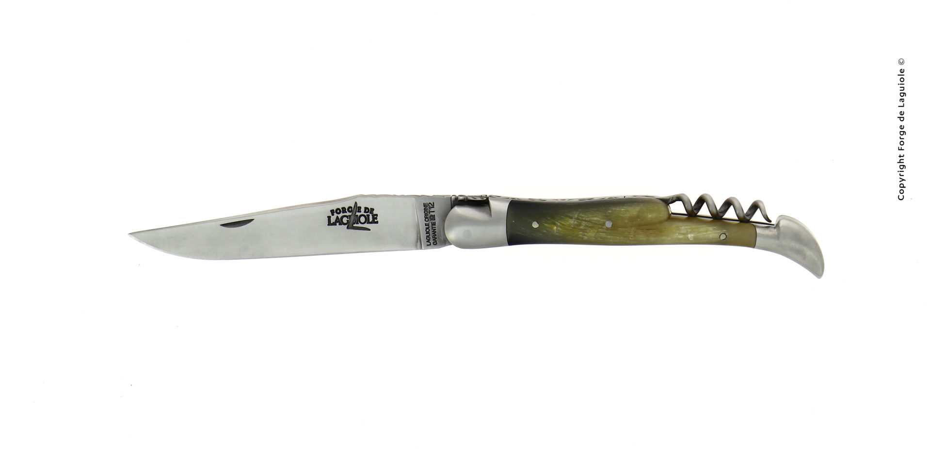 Elegantes Laguiole Taschenmesser mit Korkenzieher, Horngriff und Edelstahlklinge, handgefertigt von Forge de Laguiole