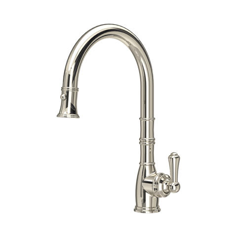 Hochbogen-Küchenarmatur aus poliertem Nickel mit Einhebel-Bedienung, klassischer Stil, drehbarer Auslauf