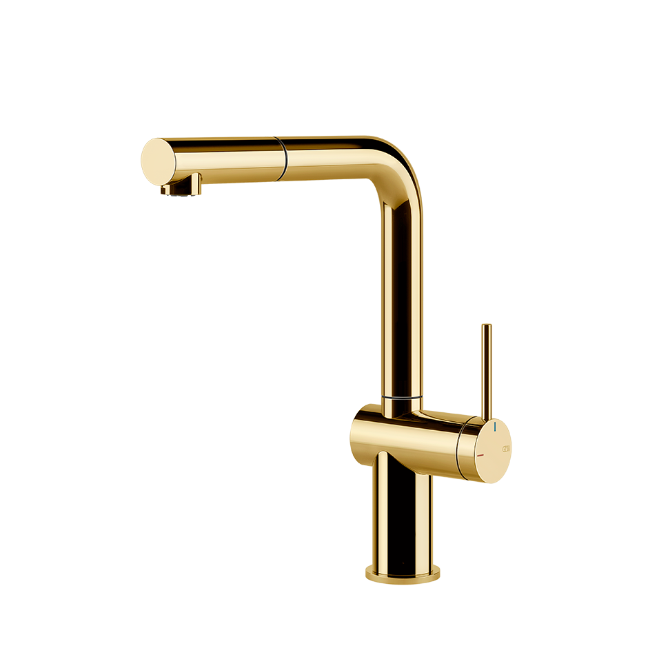 Goldene Küchenarmatur mit Ausziehbrause, Einhebelmischer
