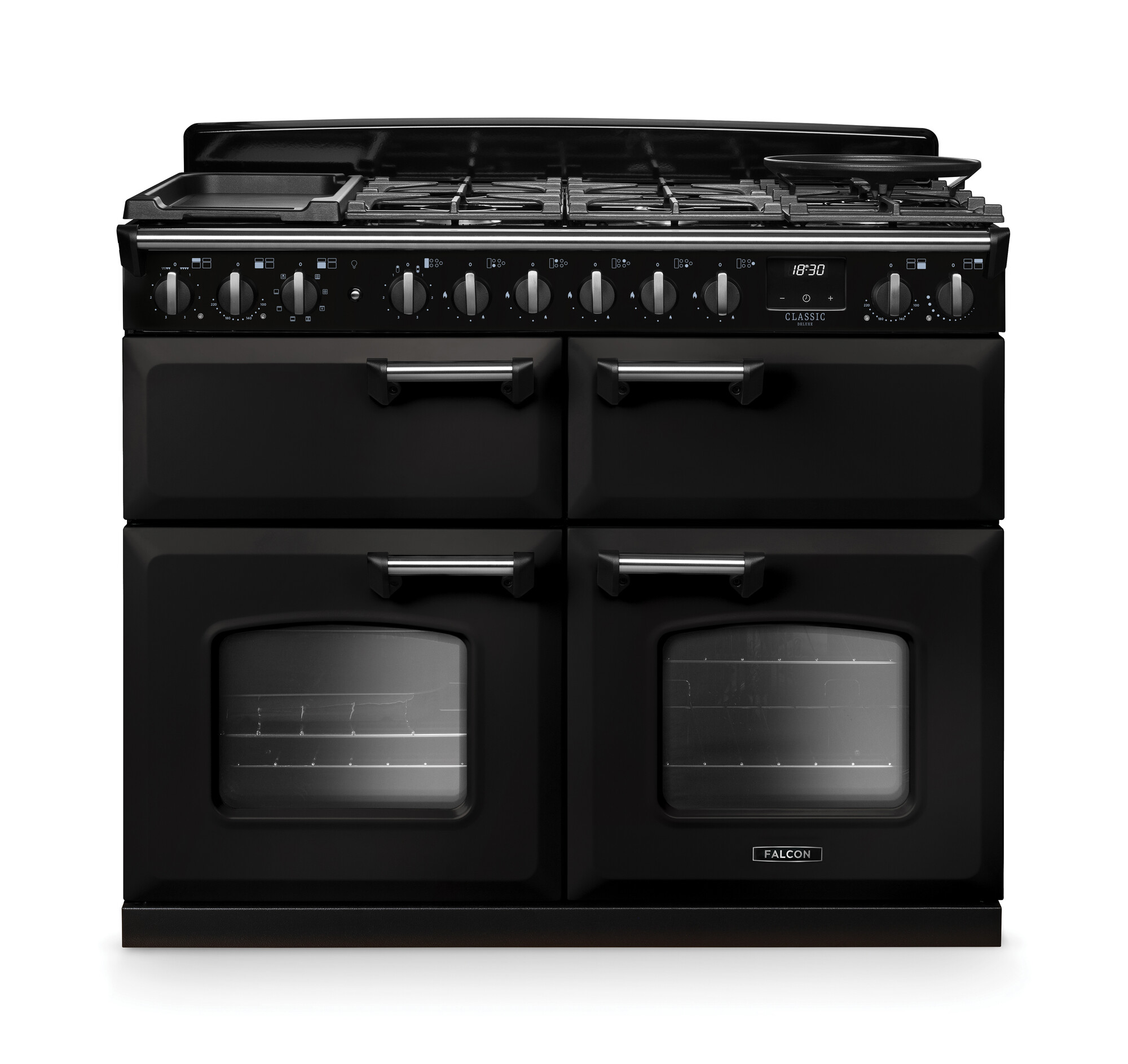 Falcon Range Cooker 110, Gasfeld, 4 Öfen, schwarz