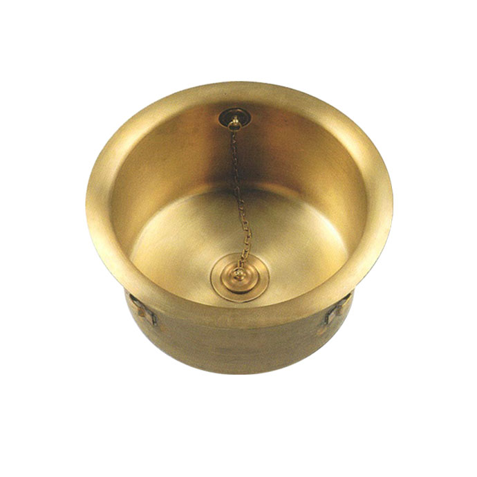 Runde Schale aus Messing mit Stöpselkette, ideal als Waschbecken oder Spülschüssel