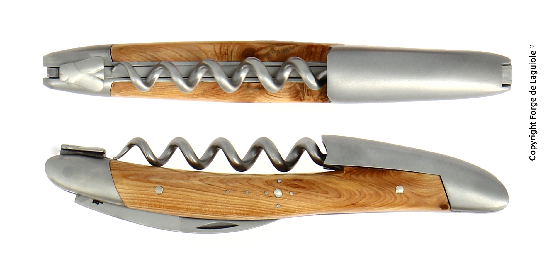 Laguiole Kellnermesser und Korkenzieher mit Holzgriff und Edelstahl, elegant, zweifach abgebildet