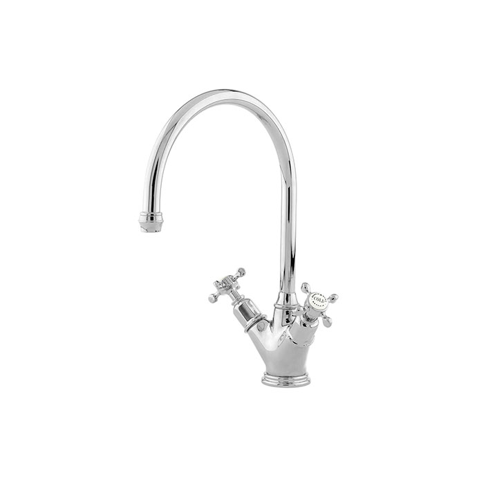 Retro Wasserhahn aus Chrom mit zwei Kreuzgriffen für Küche oder Bad