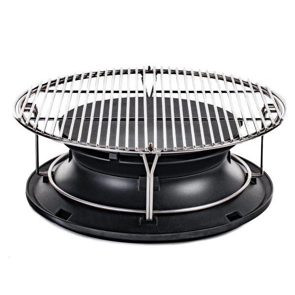 Grillrost aus Edelstahl mit stabilem schwarzem Untergestell, ideal für Grillabende im Garten