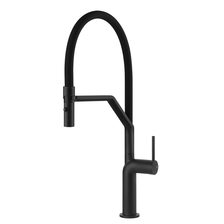 Moderne schwarze Küchenarmatur mit flexibler Brause