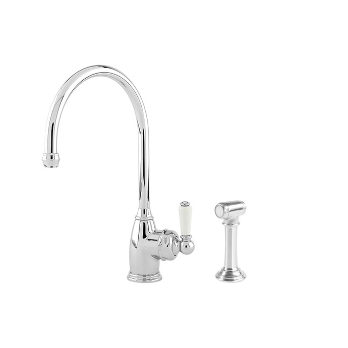 Küchenarmatur mit gebogenem Auslauf und separatem Spülbrauseaufsatz, Chrom, klassisches Design