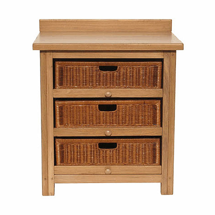 Holzkommode mit drei Schubladen aus geflochtenem Korbgeflecht, ideal für Wohnzimmer oder Flur