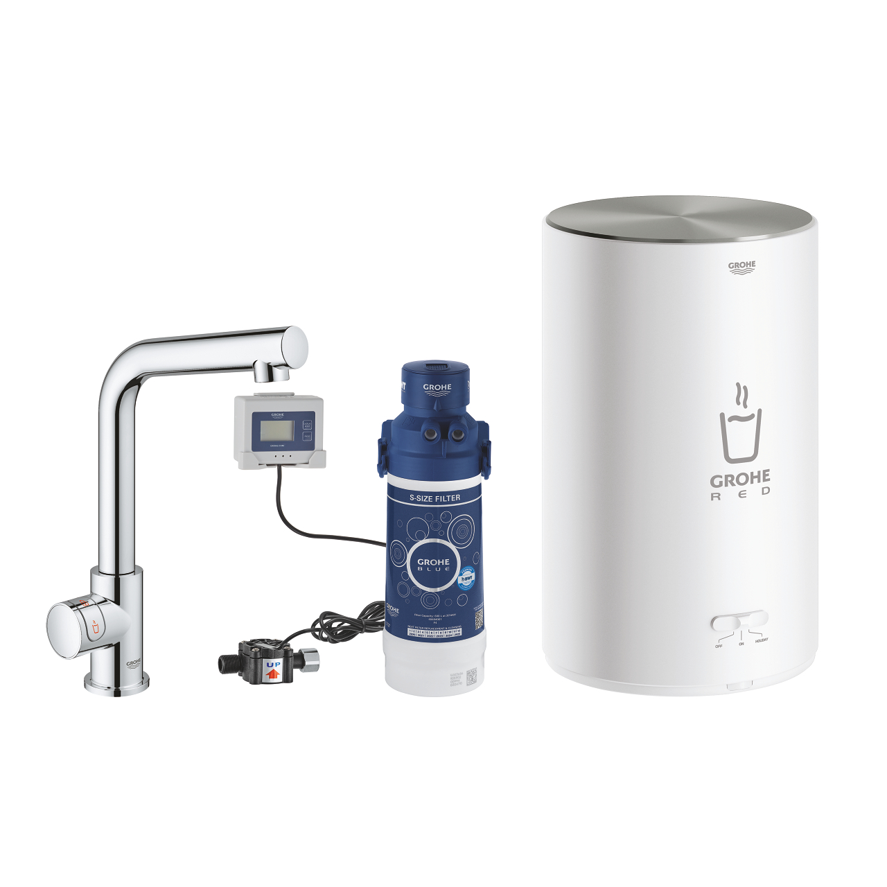 GROHE Red Komplettset bestehend aus Armatur, Edelstahl-Boiler, Filter und Zubehör zur sofortigen Bereitstellung von heißem Wasser
