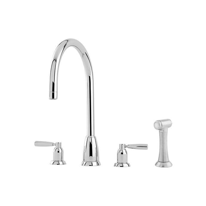 Chrom-Küchenarmatur mit zwei separaten Griffen und einer Handbrause, modernes Design