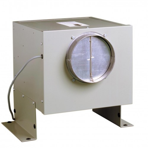 Robuster Kanalventilator mit Metallgehäuse und rundem Anschluss, geeignet für Lüftungsanlagen und Abluftsysteme