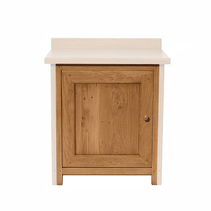 Kommode oder Nachtschrank mit Tür, gefertigt aus hellem und dunklem Holz, moderner und zeitloser Stil für Schlafzimmer oder Wohnzimmer