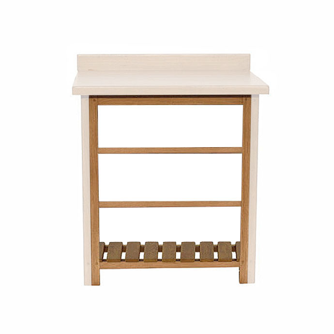 Beistelltisch aus hellem und dunklem Holz, schlichtes Design, Ablagefläche unten