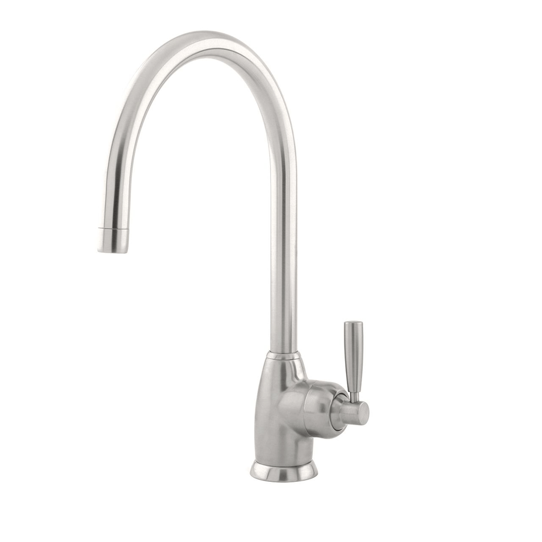 Elegante Edelstahl-Küchenarmatur mit hohem, gebogenem Auslauf und seitlichem Bedienhebel