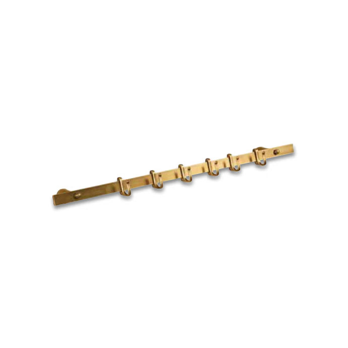 Goldfarbene Garderobenleiste aus Messing mit sechs Haken zur Wandmontage, ideal für Flur oder Diele