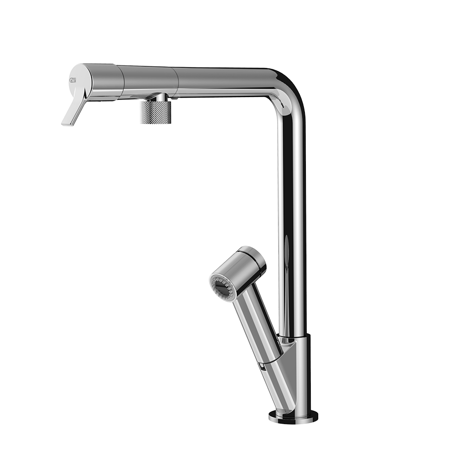 Moderne Küchenarmatur aus Chrom mit Handbrause