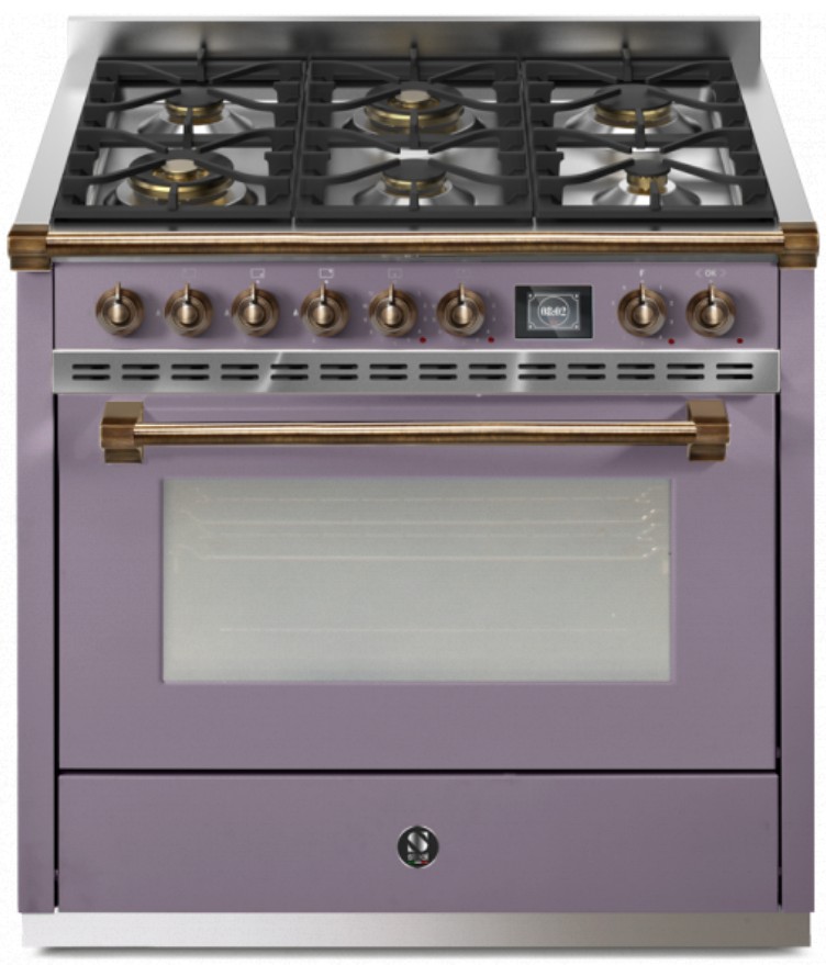 Lila Gasherd mit 5 Brennern und großem Backofen, Retro