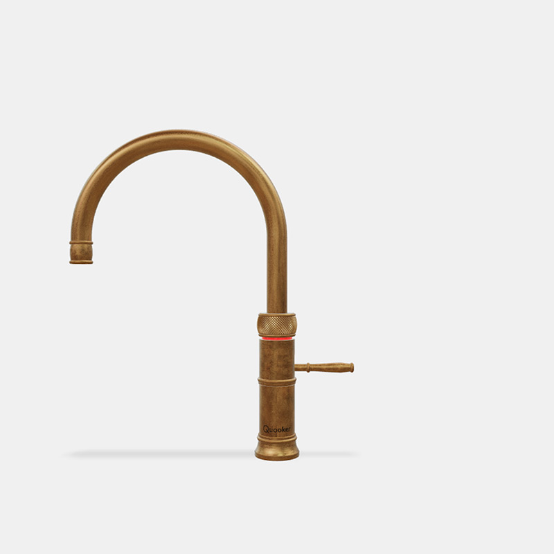 Quooker Wasserhahn aus Messing im klassischen Design, ideal als moderne Küchenarmatur für kochendes Wasser
