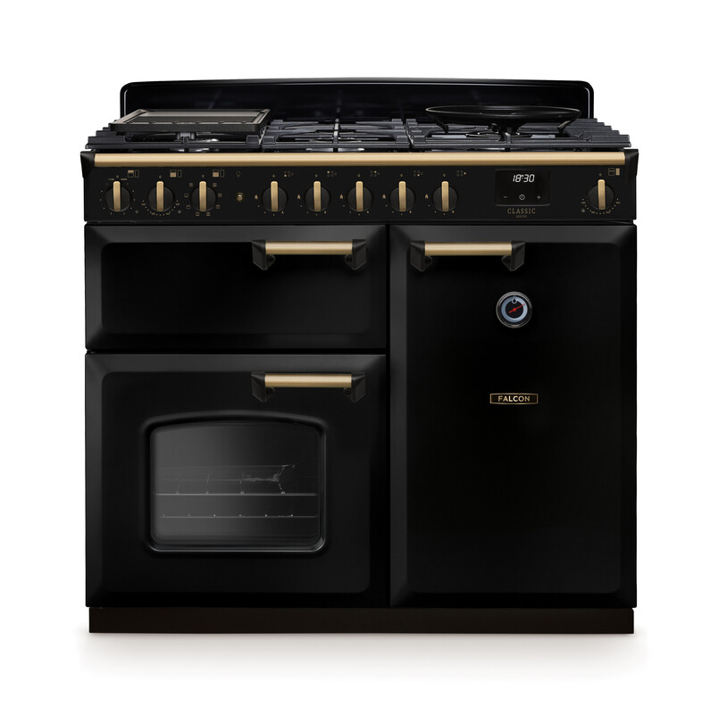 Falcon Classic Gasherd mit Backöfen, schwarz Messing