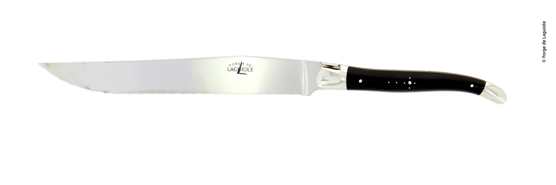 Elegantes Laguiole Brotmesser mit Wellenschliff und schwarzem Griff, ideal zum Schneiden von Brot und Baguette