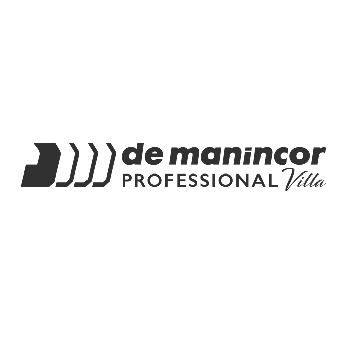 Schwarz-weißes Logo von de manincor PROFESSIONAL Villa, einem Anbieter für professionelle Küchengeräte und Küchenlösungen