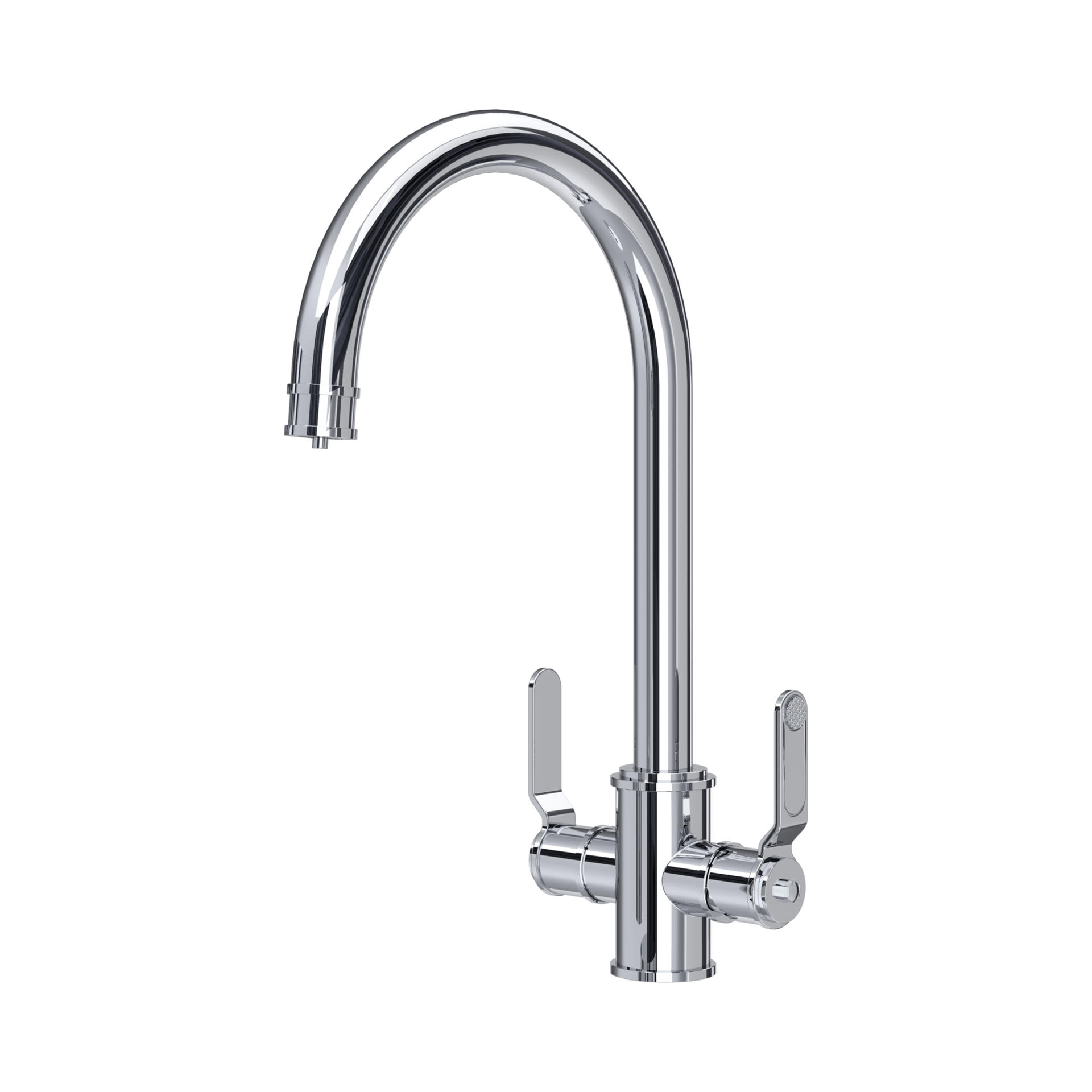 Chrom-Küchenarmatur mit hohem gebogenen Auslauf und zwei Hebeln, 2‑Griff Mischbatterie für das Spülbecken; moderner, langlebiger Wasserhahn, leicht zu reinigen