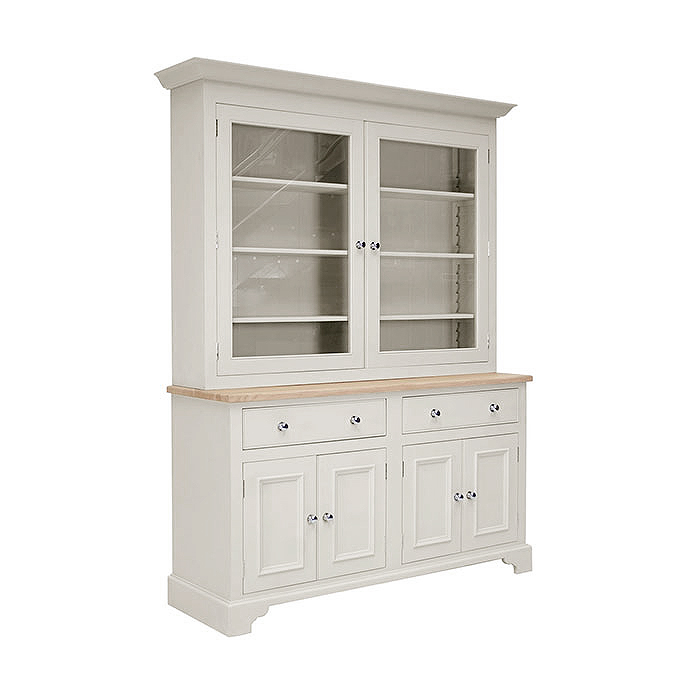 Heller Buffetschrank im Landhausstil aus Holz, mit Glastüren, Holzplatte, Schubladen und Türen, eignet sich für Wohnzimmer oder Esszimmer