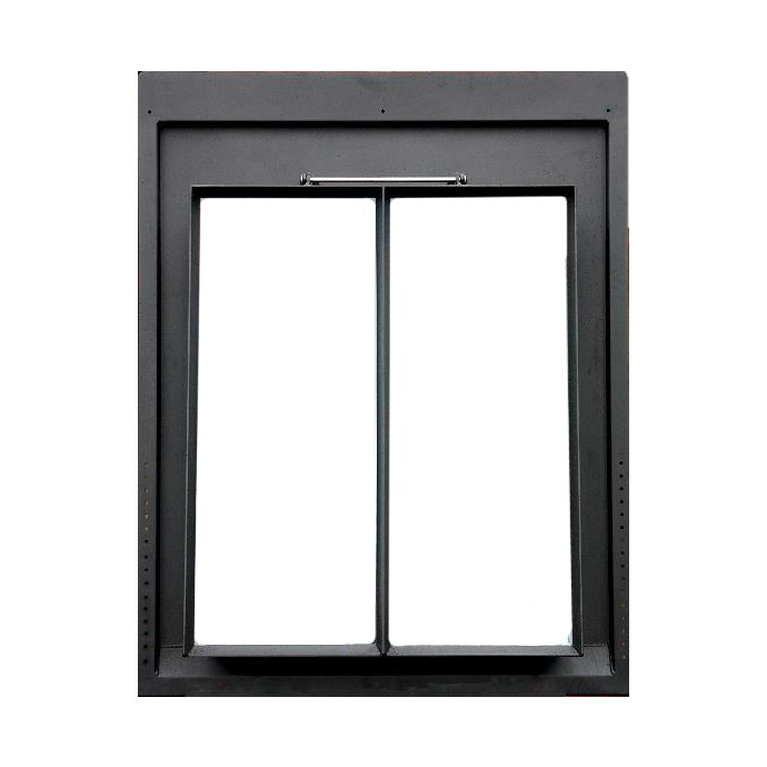 Schwarzes rechteckiges Stahlfenster mit zwei vertikalen Flügeln, geeignet für modernes Design im Haus oder Büro