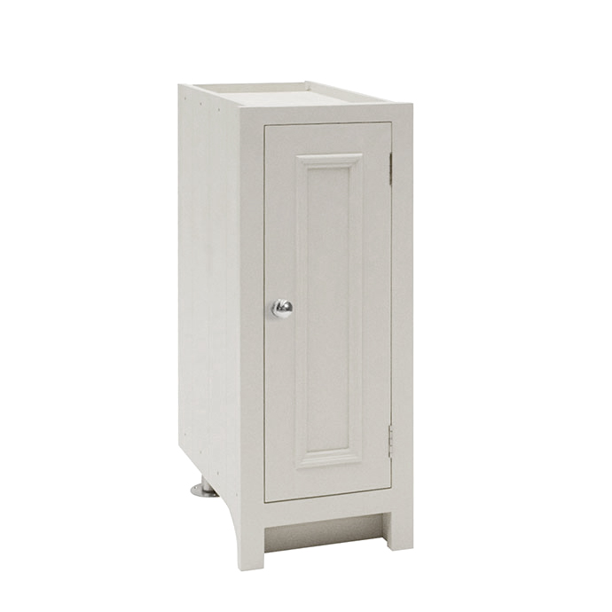 Weißer Badschrank mit einer Tür, schmal und kompakt für kleine Räume geeignet