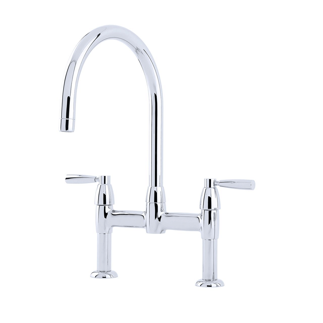 Küchenarmatur mit zwei Griffen aus glänzendem Chrom, hoher Auslauf, elegantes Design für die Küche