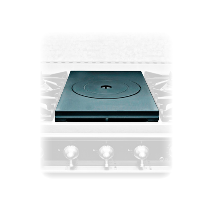 Schwere Stahlplatte als Einsatz für Gasherd, ideal für gleichmäßige Hitzeverteilung beim Kochen