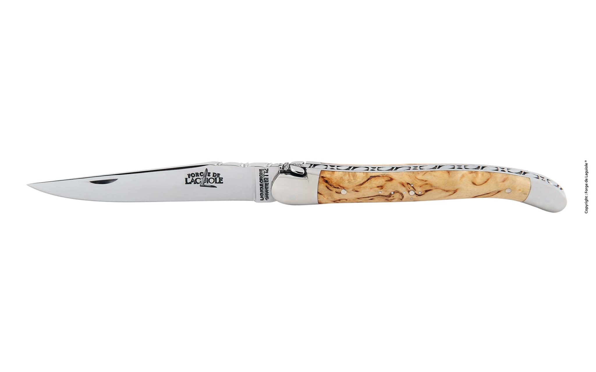 Edles Laguiole Taschenmesser mit Griffaus Olivenholz und polierter Edelstahlklinge, handgefertigt von Forge de Laguiole