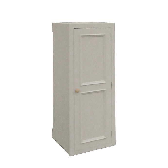 Hochschrank in Weiß im klassischen Landhausstil mit einer Tür und Holzknauf, ideal als Stauraum