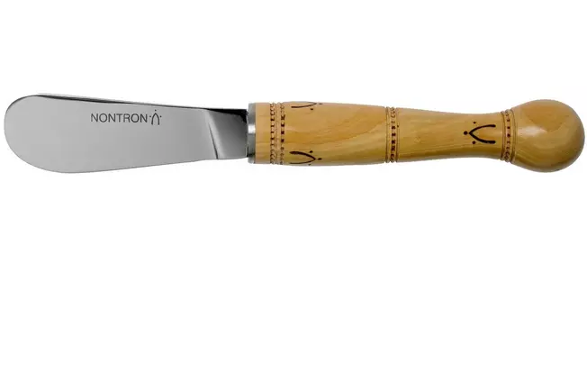 Buttermesser von NONTRON mit polierter Edelstahlklinge und verziertem Holzgriff, geeignet zum Streichen von Butter oder Aufstrichen