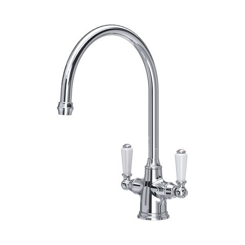 Zweigriff Küchenwasserhahn aus Chrom, hoher Auslauf