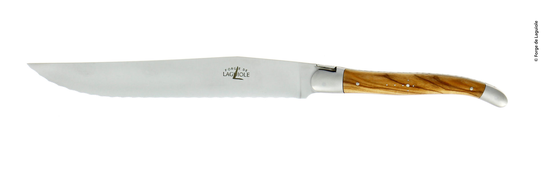 Brotmesser Forge de Laguiole mit Wellenschliff und Olivenholzgriff, elegant und handgefertigt, ideal zum Schneiden von Brot