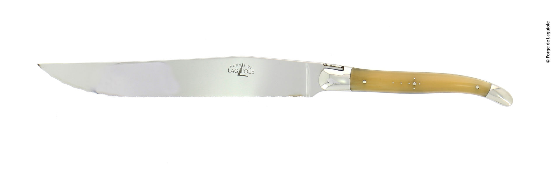 Brotmesser von Forge de Laguiole mit Wellenschliff und Griff aus echtem Horn, handgefertigt in Frankreich