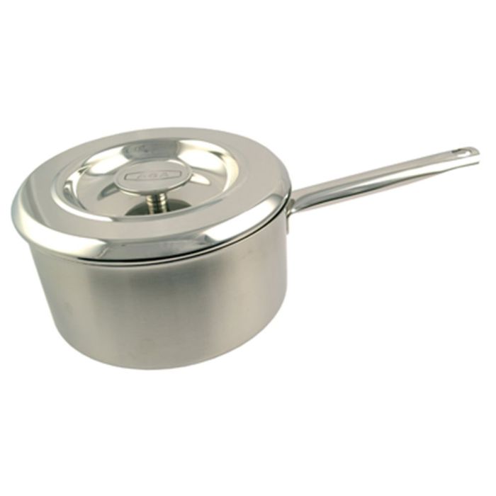 Stielkasserolle aus Edelstahl mit Deckel und langem Griff, ideal zum Kochen und Saucenzubereiten
