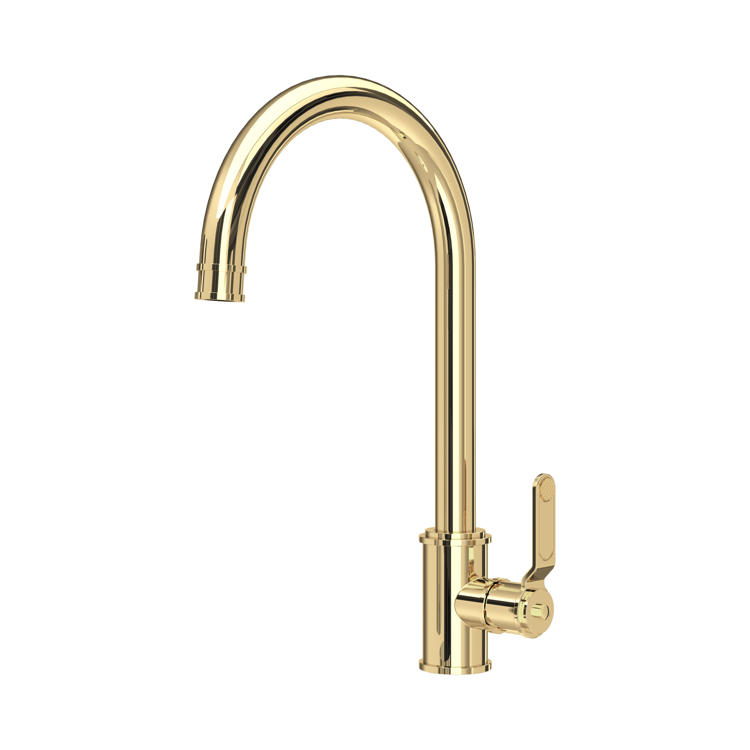 Goldene Küchenarmatur mit hohem Auslauf und Einhebelmischer, Messing, klassisches Design
