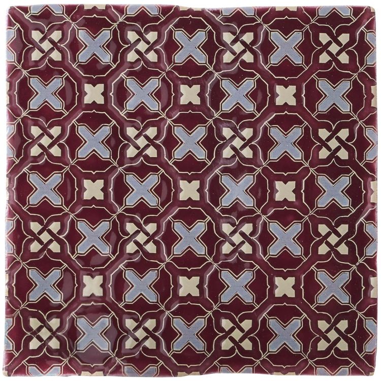 Bordeauxrote Retro-Fliese mit X-Muster, glasiert