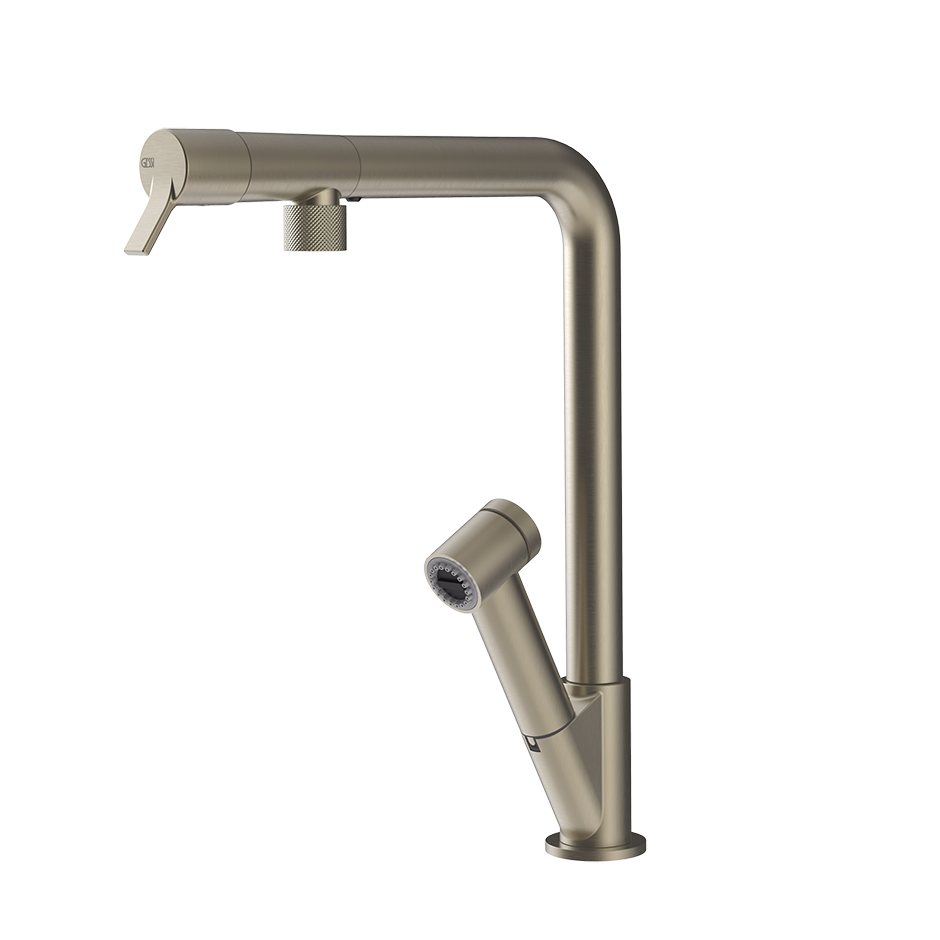 Moderne Küchenarmatur L-Form mit Spülbrause, Edelstahl