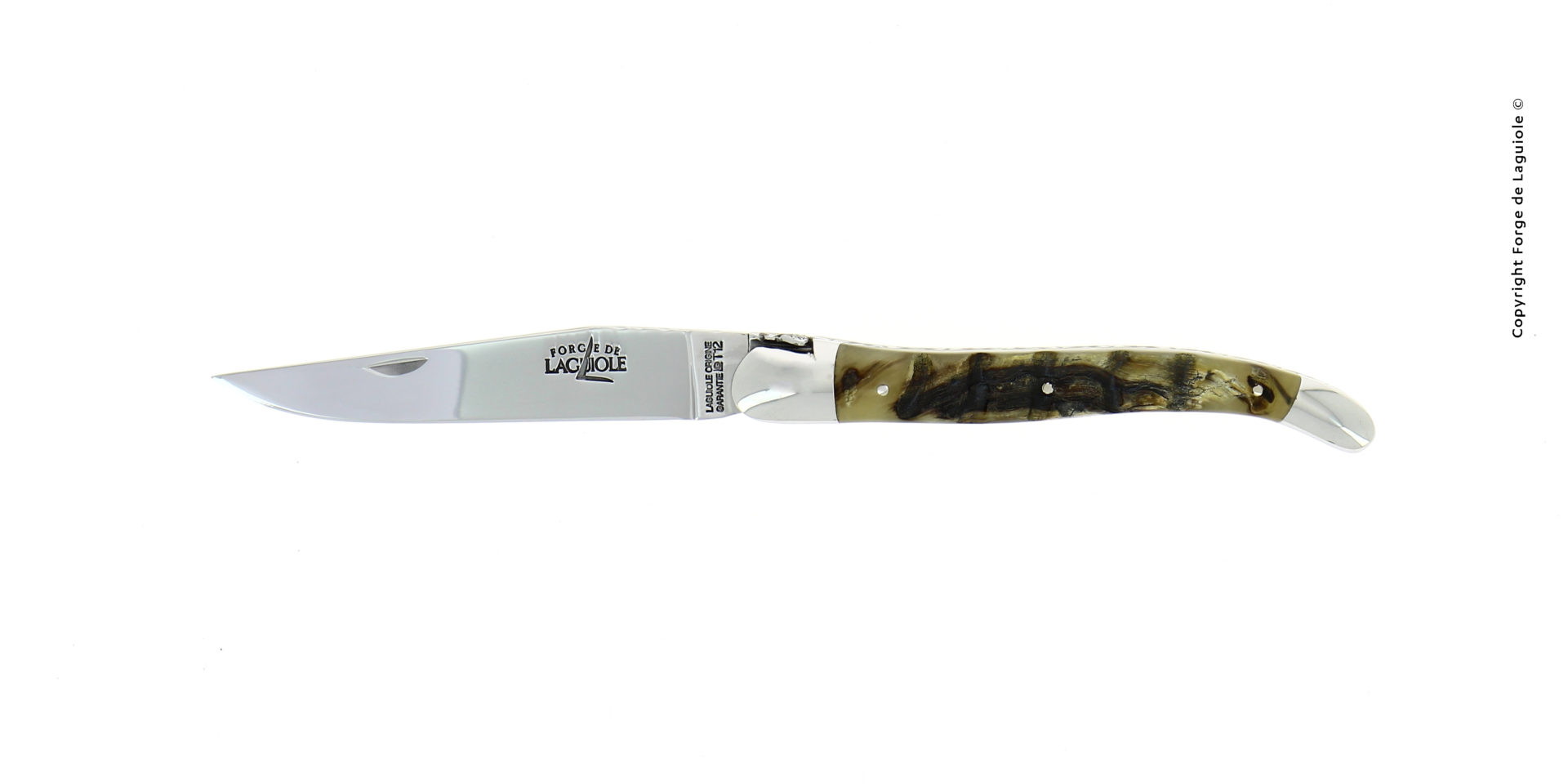 Elegantes Laguiole Taschenmesser mit poliertem Horngriff und Edelstahlklinge, hergestellt von Forge de Laguiole
