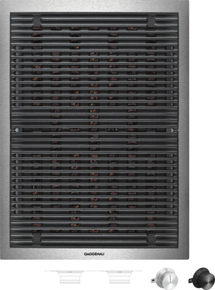 Gaggenau Lavasteingrill mit Edelstahlrahmen und Gusseisenrost, ideal für das Grillen in der Küche