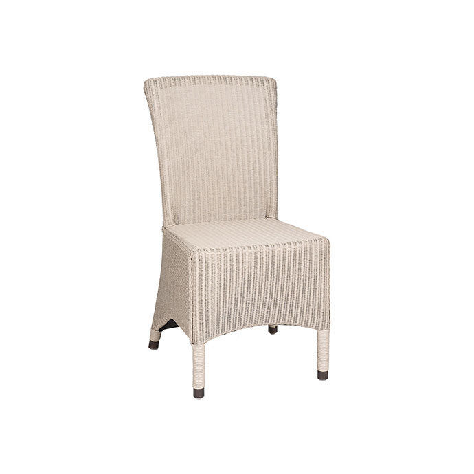 Stuhl aus beigem Polyrattan, geeignet für Garten oder Terrasse, ohne Armlehnen, modernes Design
