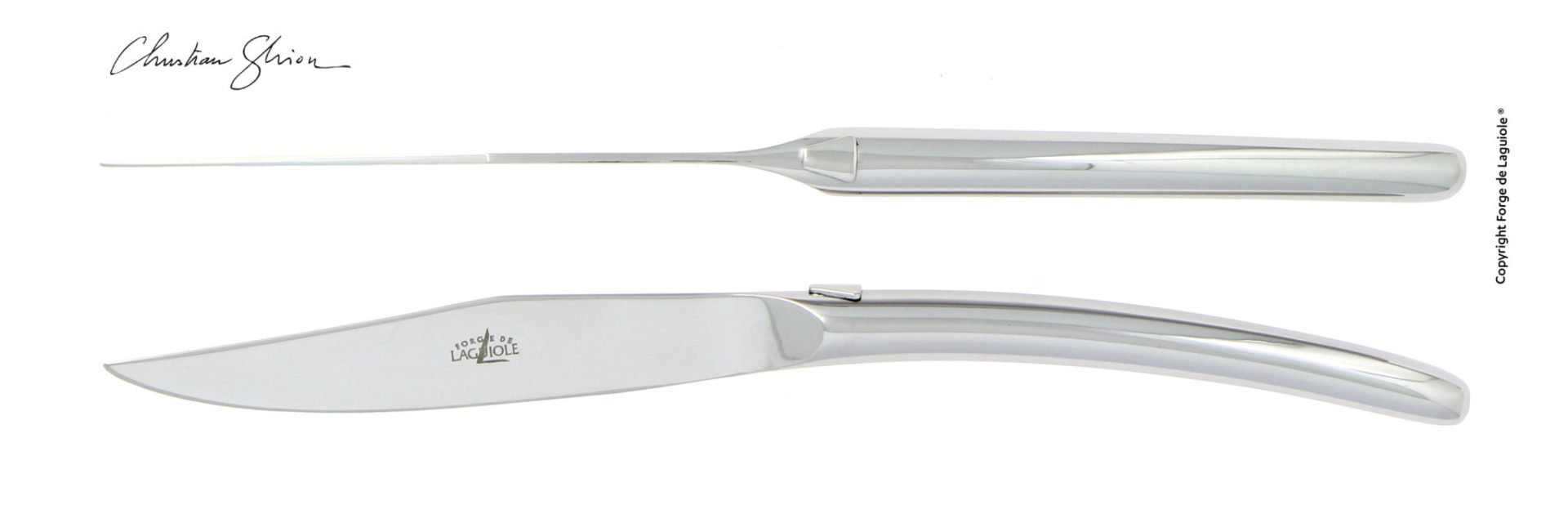 Elegantes Edelstahlmesser von Forge de Laguiole, entworfen von Christian Ghion, modernes, stilvolles Besteck