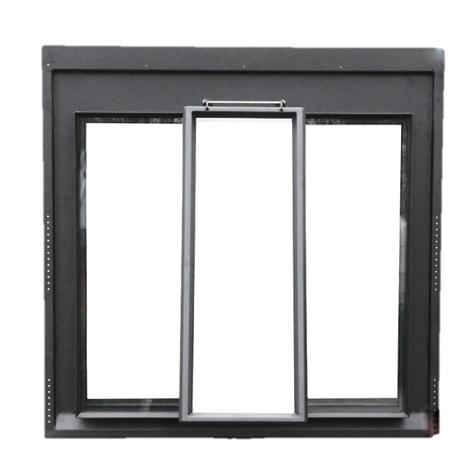 Schwarzes Aluminium-Drehkippfenster in modernem Design, geöffnet, freigestellt auf weißem Hintergrund