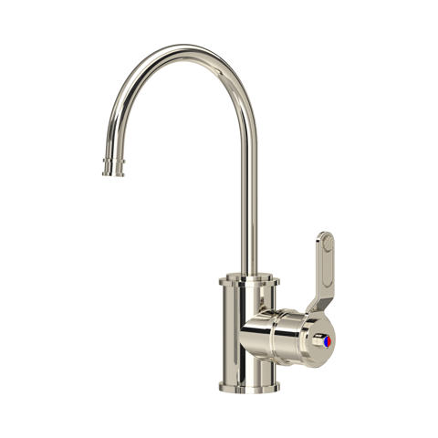 Einhebelmischer Küchenarmatur mit hohem Schwanenhals und polierter Oberfläche, Kalt-/Warmwasser-Markierung, ideal für die Spüle