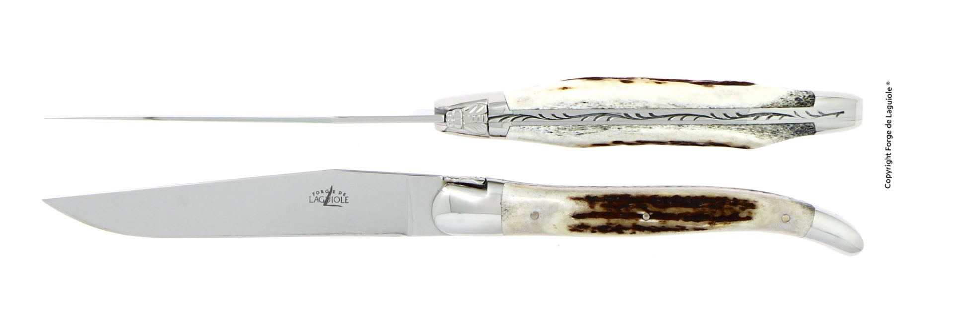Elegantes Laguiole Taschenmesser mit Klinge aus Edelstahl und Griff aus Hirschhorn, traditionelle Handarbeit – Forge de Laguiole