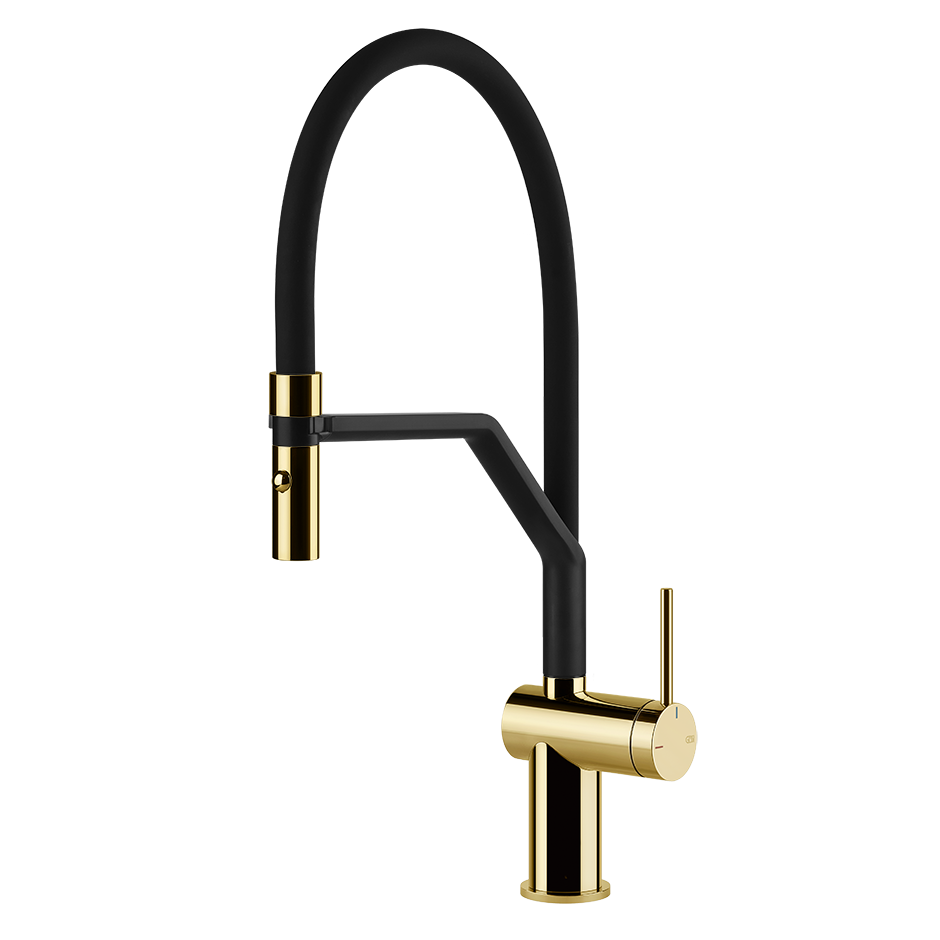 Design-Küchenarmatur Schwarz/Gold, hoher Auslauf