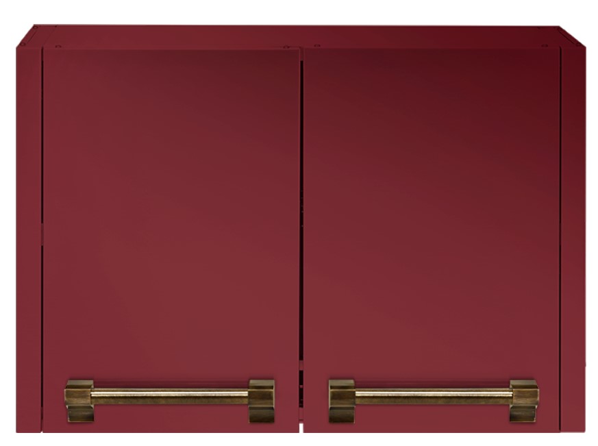 Moderner bordeaux-roter Hängeschrank mit zwei Türen und goldfarbenen Griffen, ideal für die Küche